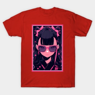 Aesthetic Anime Girl Pink Rosa Black | Quality Aesthetic Anime Design | Premium Chibi Manga Anime Art T-Shirt